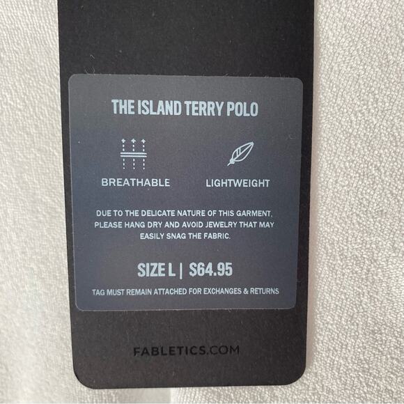 Fabletics NWTs Mens The Island Terry Polo Shirt White Blue size Large - Picture 9 of 10